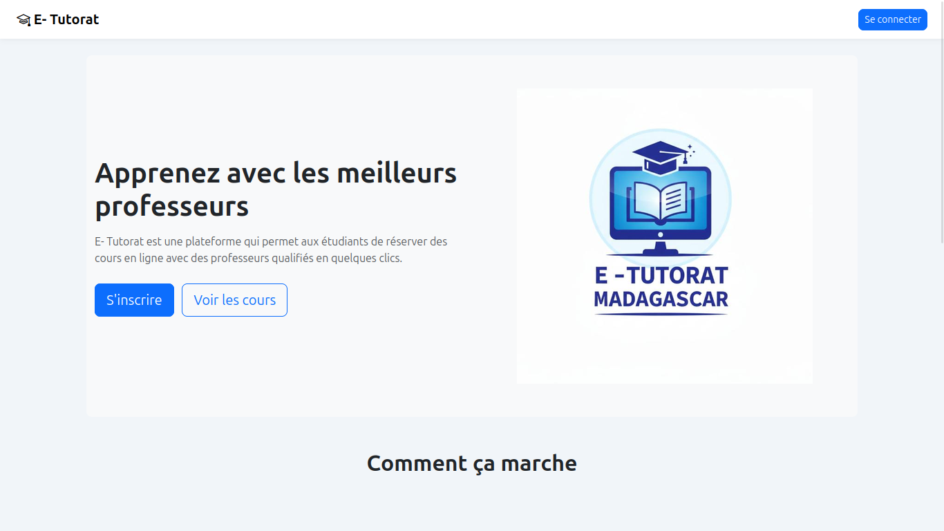 Aperçu E-Tutorat Madagascar — Plateforme SaaS éducative