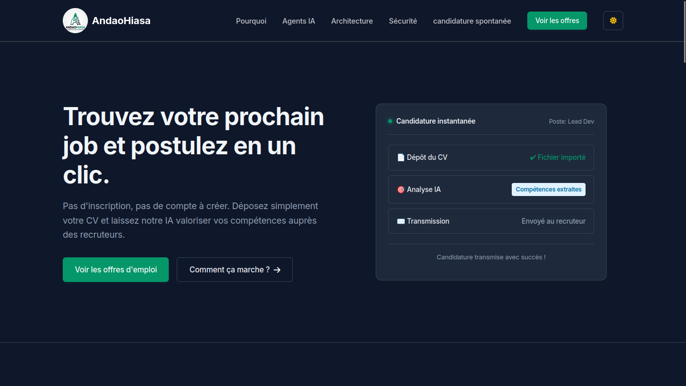 Aperçu AndaoHiasa AI — Plateforme SaaS de recrutement augmentée par l'IA